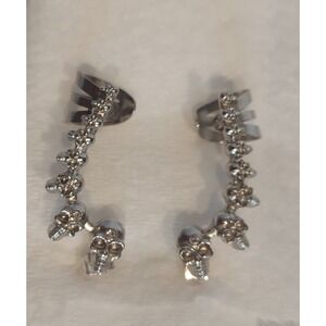 Hot Topic Skull Cubic Zirconia Silver-Toned Gothic Grundge Ear Climber Earrings